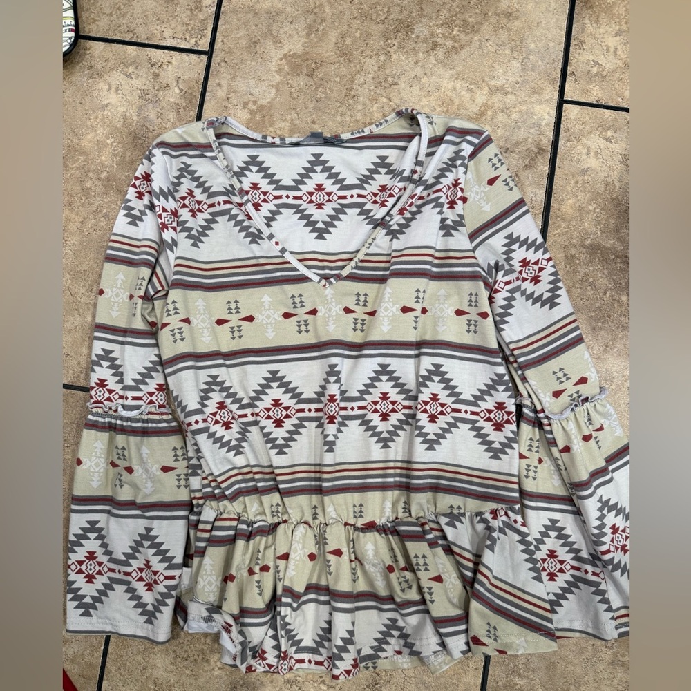 Patterned V-Neck Women's Top
